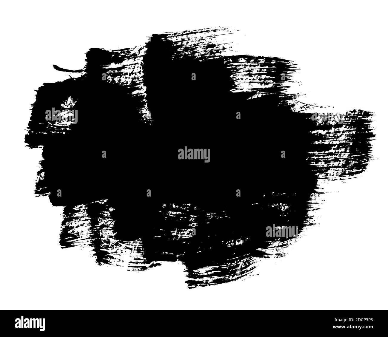 Macchia nera con pennellate isolate sullo sfondo bianco. Illustrazione astratta disegnata a mano Foto Stock