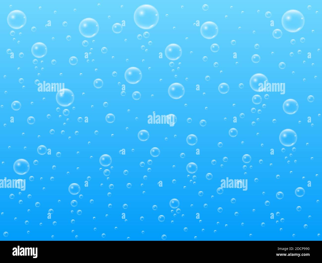 Bolle su sfondo blu. Bolle galleggianti con riflesso. Concetto di mare o oceano profondo. Effetto subacqueo con sfondo sfumato. Vettore Illustrazione Vettoriale
