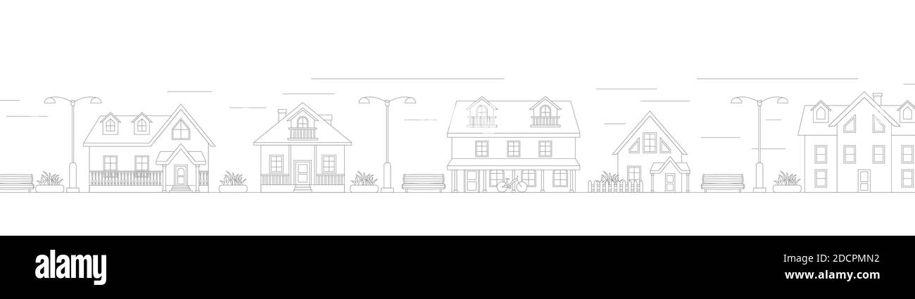 Paesaggio della città sottile. Paesaggio del centro con grattacieli alti. Panorama architettura Città paesaggio modello. Edifici governativi isolati Outlin Illustrazione Vettoriale