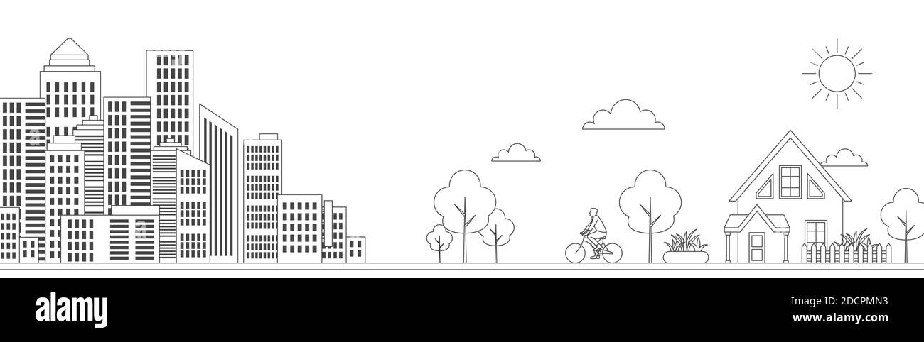 Illustrazione vettoriale della città e del villaggio. Illustrazione Vettoriale