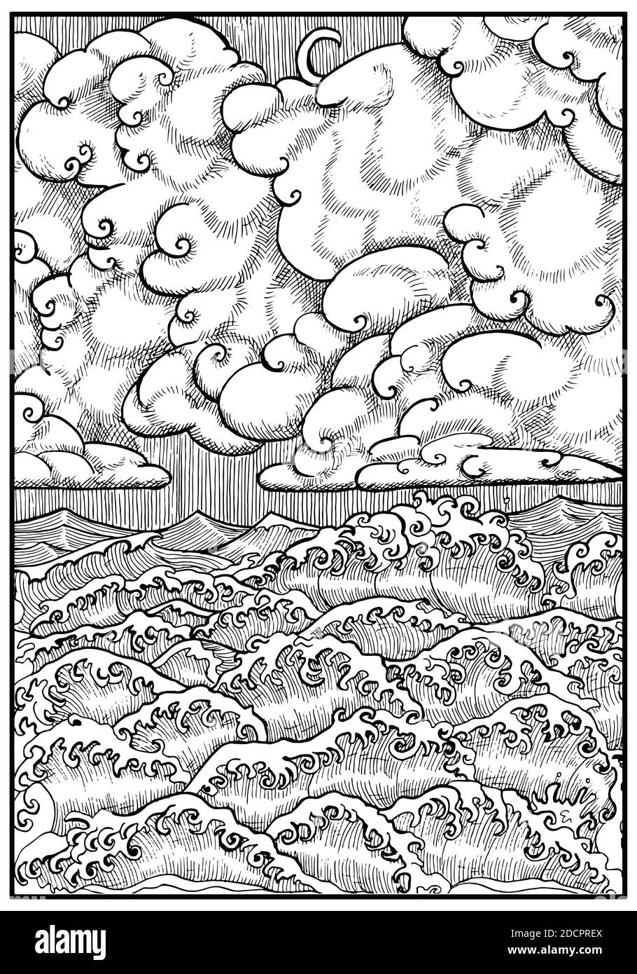 Illustrazione nautica vettoriale dell'uragano, disegno grafico t-shirt Illustrazione Vettoriale