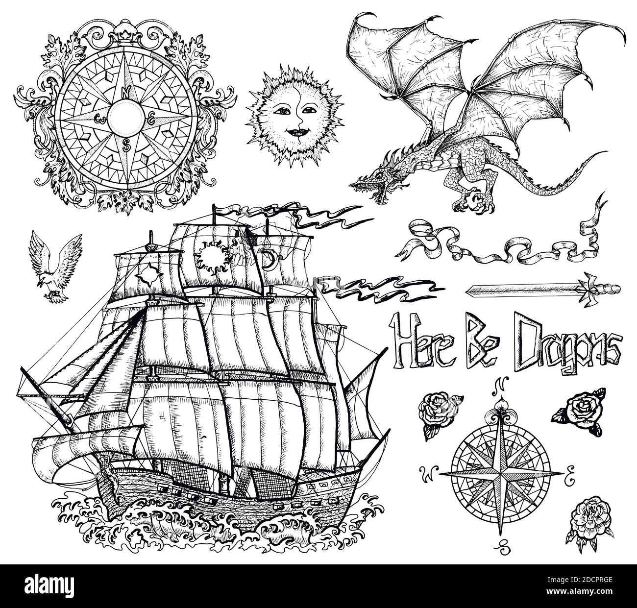 Illustrazione grafica vettoriale disegnata a mano, disegni incisi per biglietti, poster, inviti, stampa Illustrazione Vettoriale