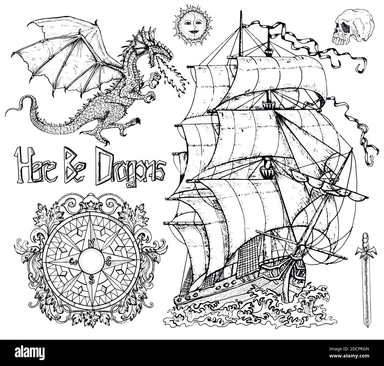 Illustrazione grafica vettoriale disegnata a mano, disegni incisi per biglietti, poster, inviti, stampa Illustrazione Vettoriale