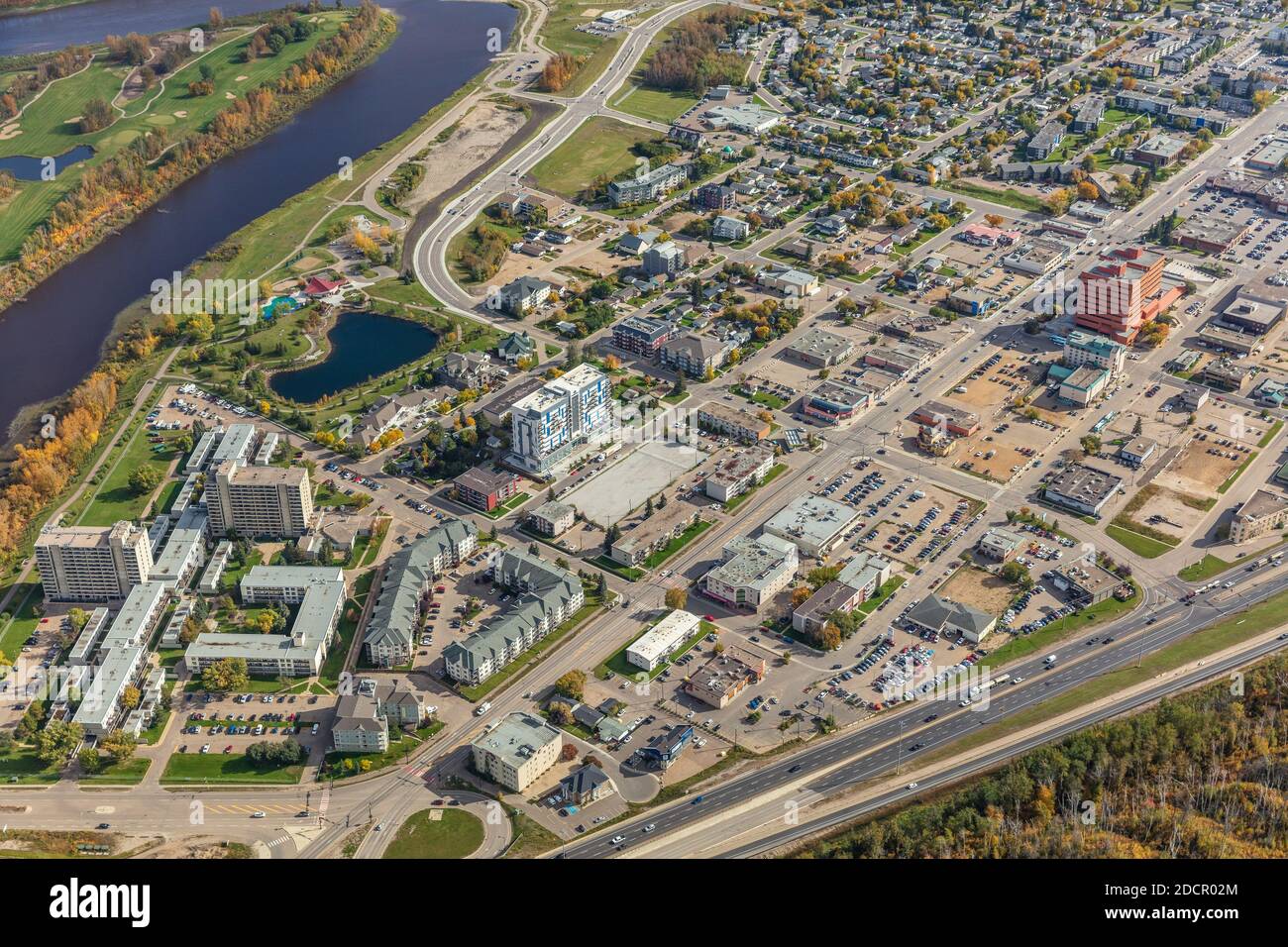 Foto aerea del centro di Fort McMurray, Alberta Canada. Foto Stock