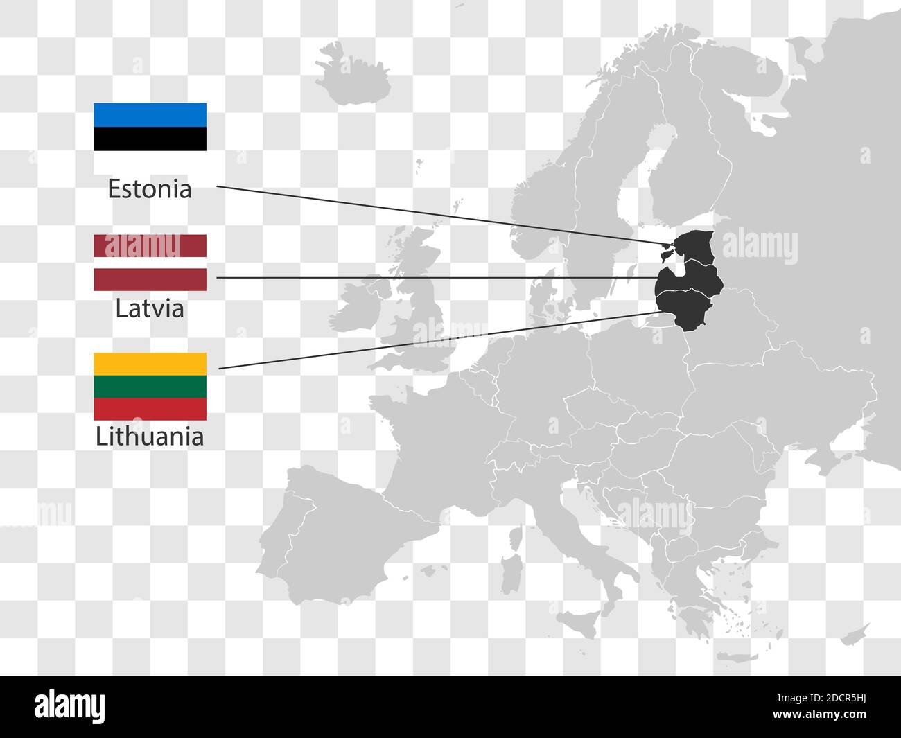 Vettore cartografico degli stati baltici sull'Europa. Illustrazione vettoriale. Illustrazione Vettoriale