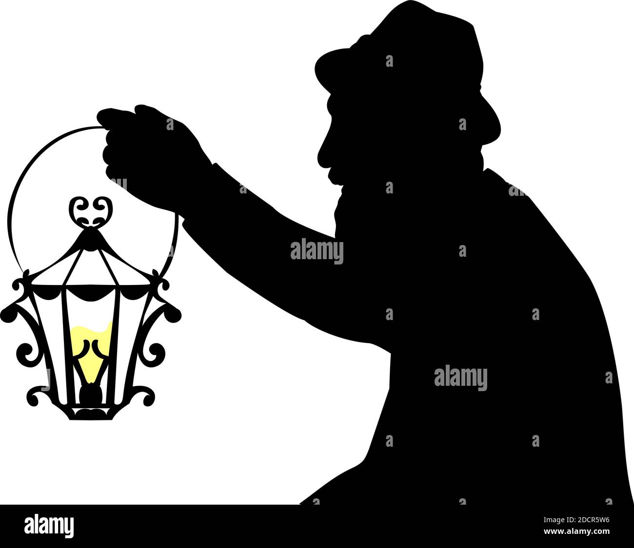 Silhouette di nonno mano con lanterna closeup Illustrazione Vettoriale