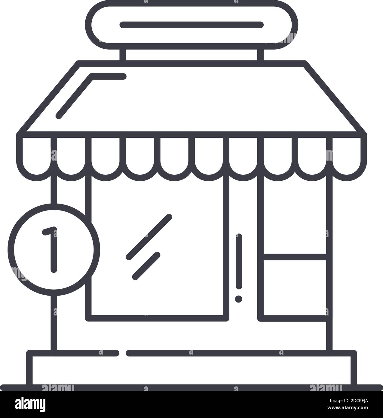 Icona del Market Store, illustrazione isolata lineare, vettore a linee sottili, segno di disegno web, simbolo del concetto di contorno con tratto modificabile su sfondo bianco. Illustrazione Vettoriale