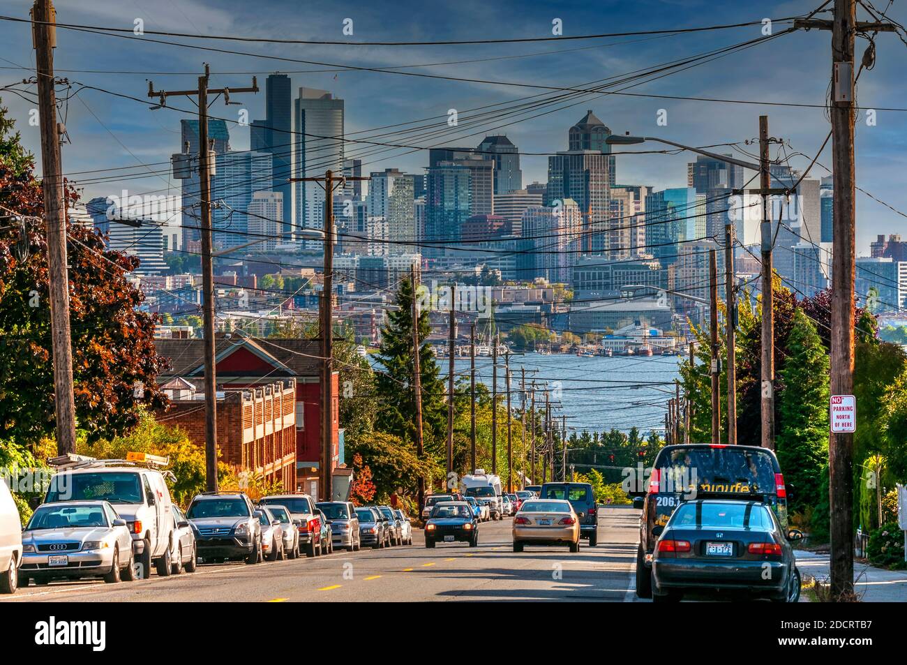 Skyline del centro e Lake Union, Seattle, Washington, Stati Uniti Foto Stock