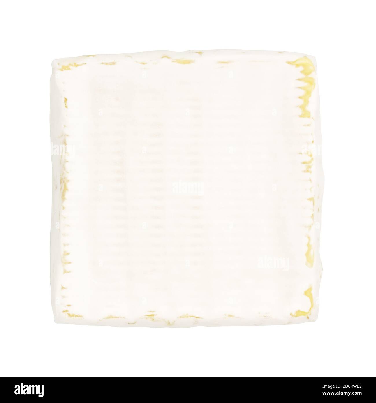 Formaggio francese morbido quadrato con una muffa bianca - primo piano. Foto Stock