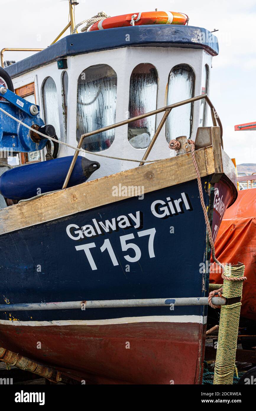 Piccola barca da pesca, Galway Girl, a Knightsstown, Valentia, Contea di Kerry, Irlanda Foto Stock