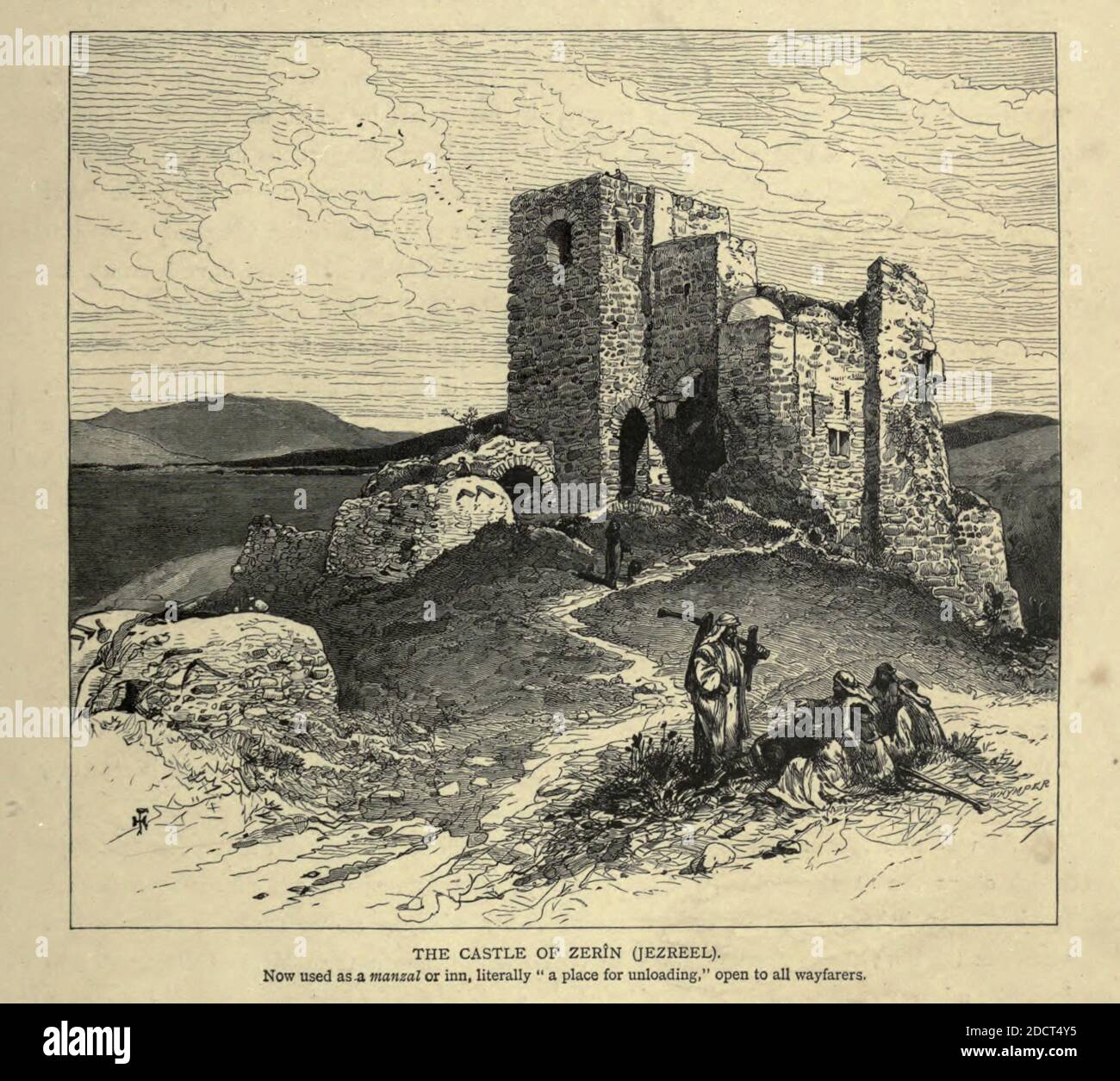 Il Castello di Zerin (Jezreel) [torre fortificata dell'epoca ottomana] incisione su legno dalla pittoresca Palestina, Sinai ed Egitto di Wilson, Charles William, Sir, 1836-1905; Lane-Poole, Stanley, 1854-1931 Volume 2. Pubblicato a New York da D. Appleton nel 1881-1884 Foto Stock