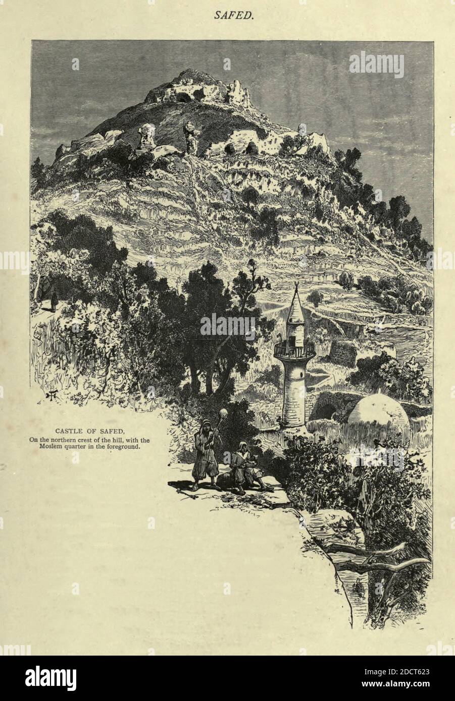 Castello di Safed incisione su legno dalla pittoresca Palestina, Sinai ed Egitto di Wilson, Charles William, Sir, 1836-1905; Lane-Poole, Stanley, 1854-1931 Volume 2. Pubblicato a New York da D. Appleton nel 1881-1884 Foto Stock