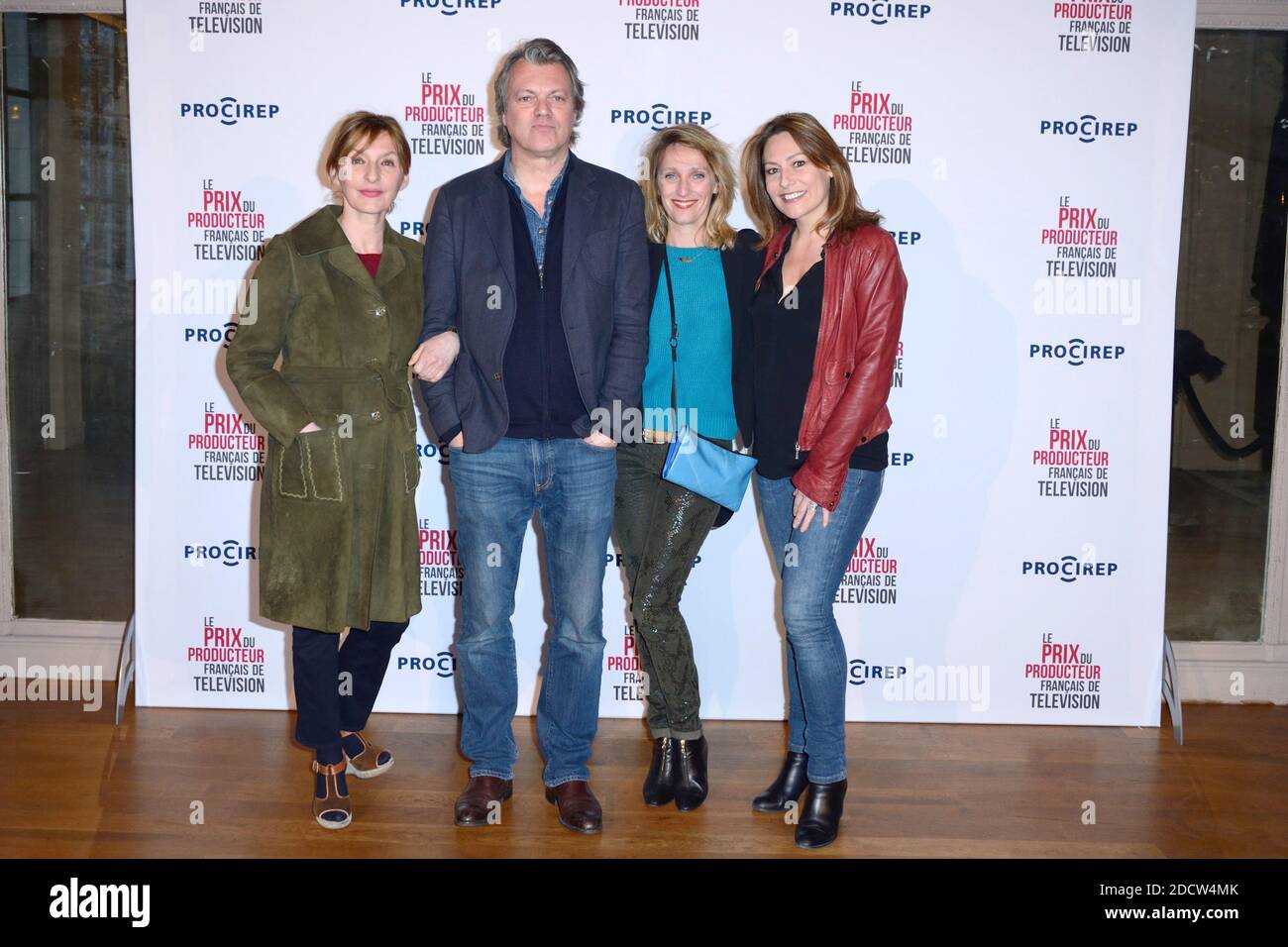 Sophie Mounicot, Eric Vuillard, Nadia Fossier et Shirley Bousquet assistent au prix du Producteur Francais de Television 2018 au Trianon a Paris, France le 26 Mars 2018. Foto di Aurore Marechal/ABACAPRESS.COM Foto Stock