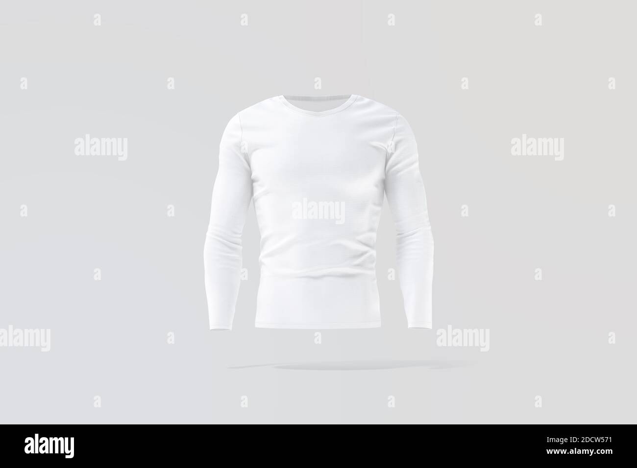 T-shirt bianca a manica lunga bianca mock-up, sfondo grigio Foto Stock