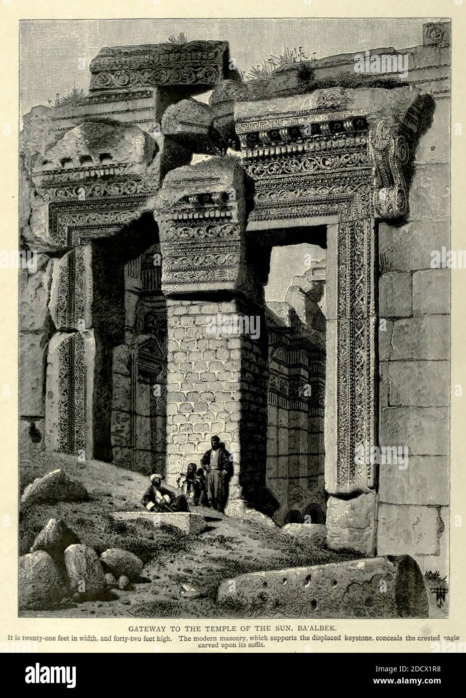 Incisione su legno della porta al Tempio del Sole, Baa'albek [Baalbek] Libano dalla pittoresca Palestina, Sinai ed Egitto di Wilson, Charles William, Sir, 1836-1905; Lane-Poole, Stanley, 1854-1931 Volume 2. Pubblicato a New York da D. Appleton nel 1881-1884 Foto Stock