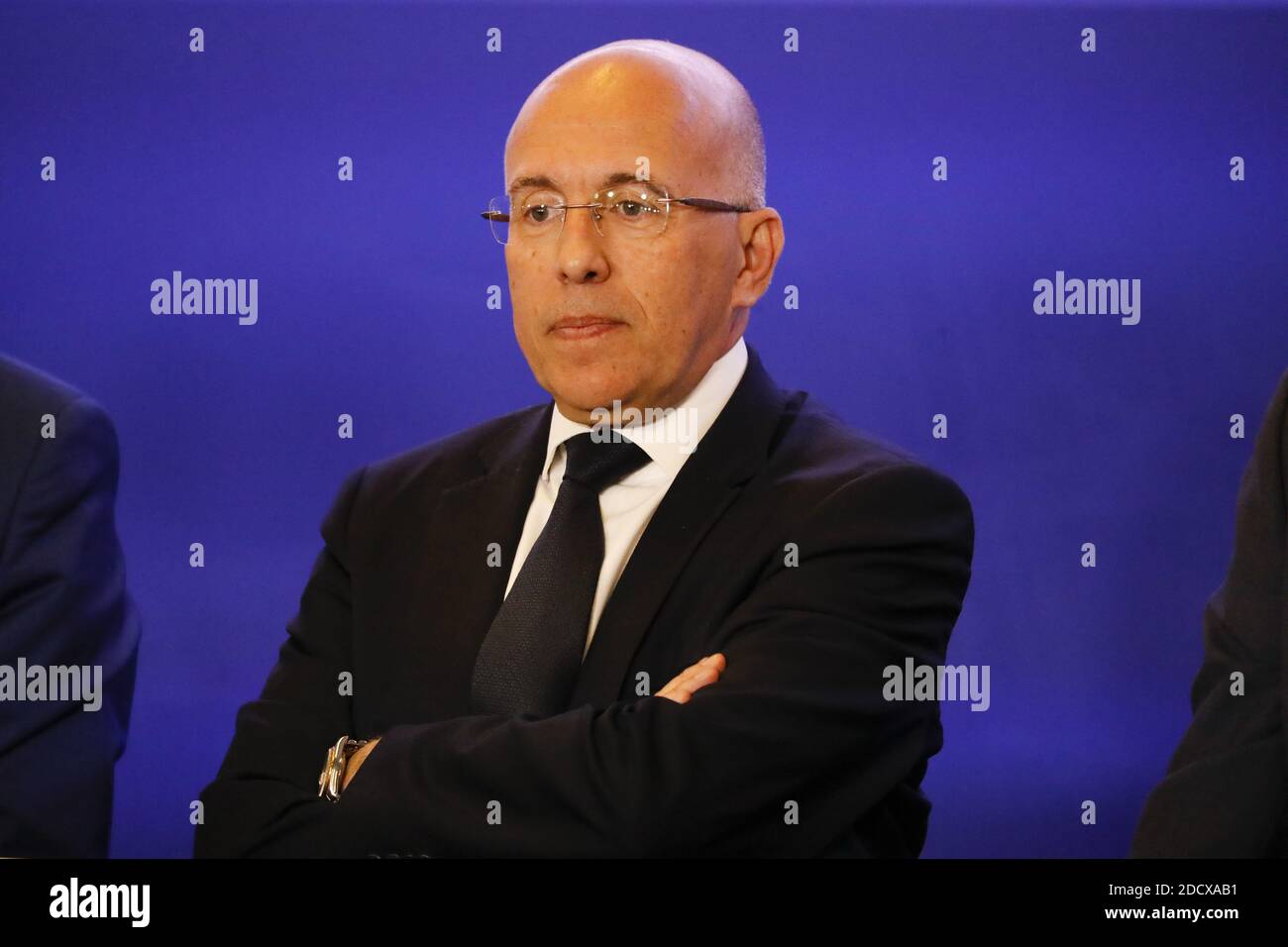 Eric Ciotti del partito 'Les Republicans' intervenendo durante una Convenzione del suo partito sul tema dell'immigrazione a Parigi, in Francia, il 18 aprile 2018. Foto di Henri Szwarc/ABACAPRESS.COM Foto Stock