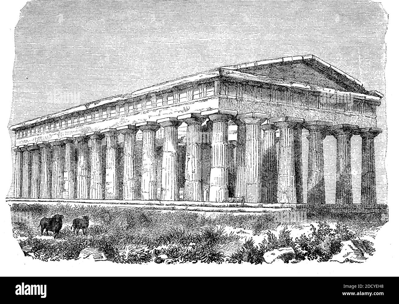 Il Tempio di Poseidone in Paestum, Campania, Italia, 1870 / Der Poseidontempel in Paestum, Kampanien, Italien, 1870, Historisch, storico, digitale riproduzione migliorata di un originale del 19 ° secolo / digitale Reproduktion einer Originalvollage aus dem 19. Jahrhundert, Foto Stock