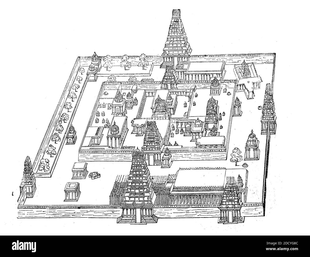 Complesso del tempio, Tempio di Viraraghavaswami, a Tiruvallur, India, 1870 / Tempelanlage, Viraraghavaswami-Tempel, a Tiruvallur, Indien, 1870, Historisch, storico, digitale riproduzione migliorata di un originale del 19 ° secolo / digitale Reduction einer Originalvorlage aus dem 19. Jahrhundert, Foto Stock