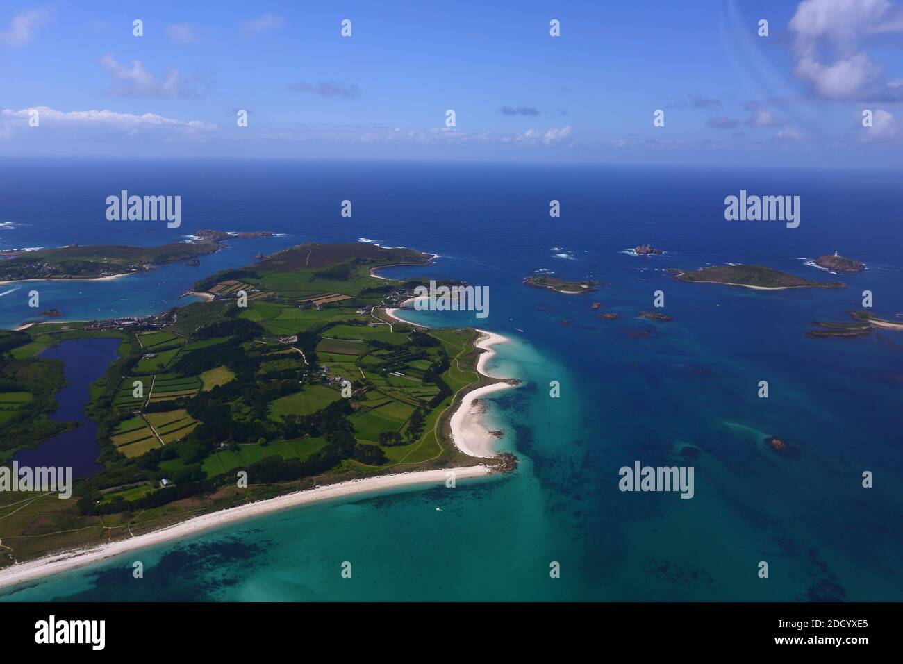 GRAN BRETAGNA /Isole di Scilly / St Mary’s /Vista dall'aereo a Tresco. Foto Stock