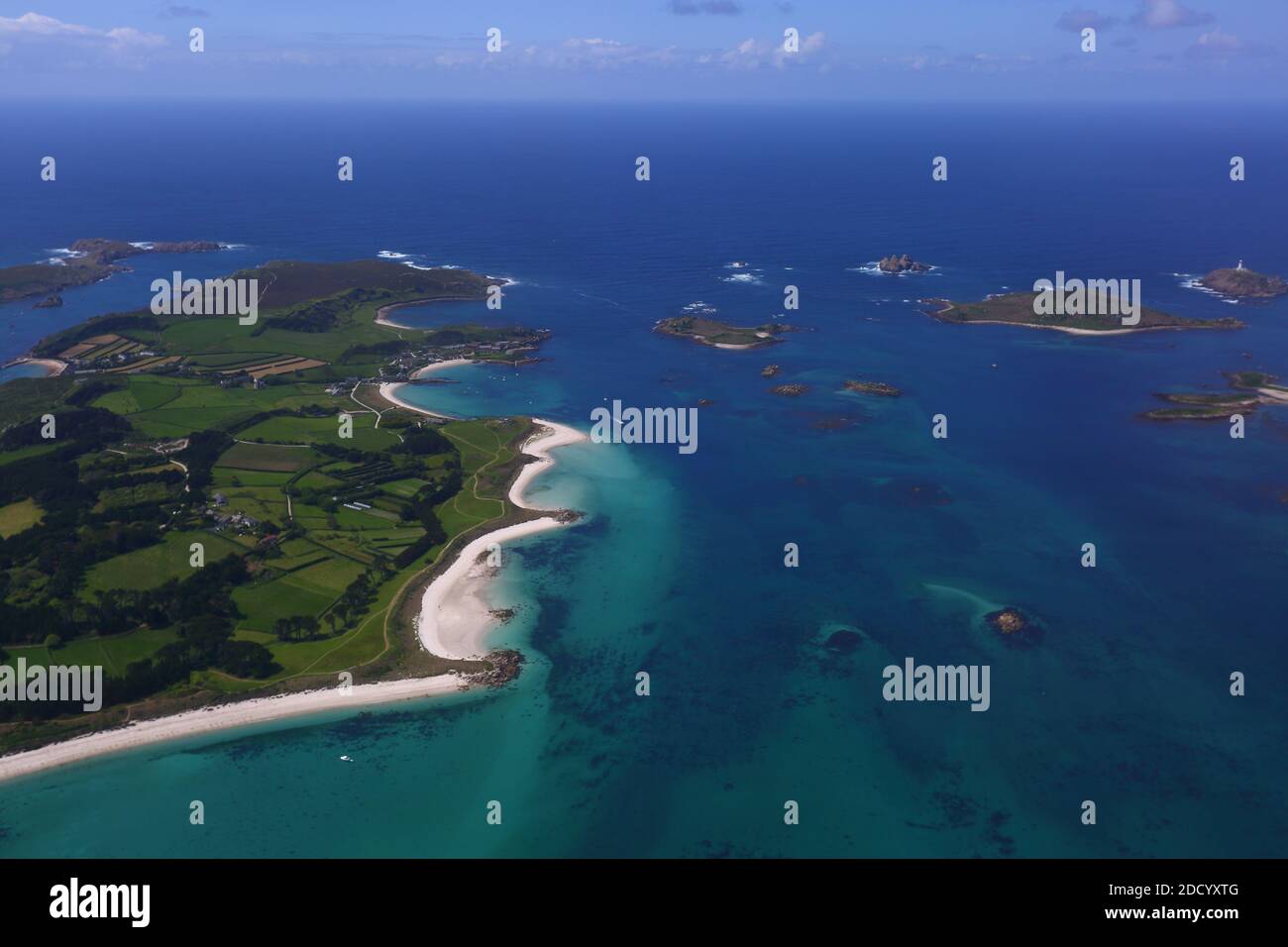 GRAN BRETAGNA /Isola di Scilly / St Mary's /Vista dall'aereo a Tresco. Foto Stock