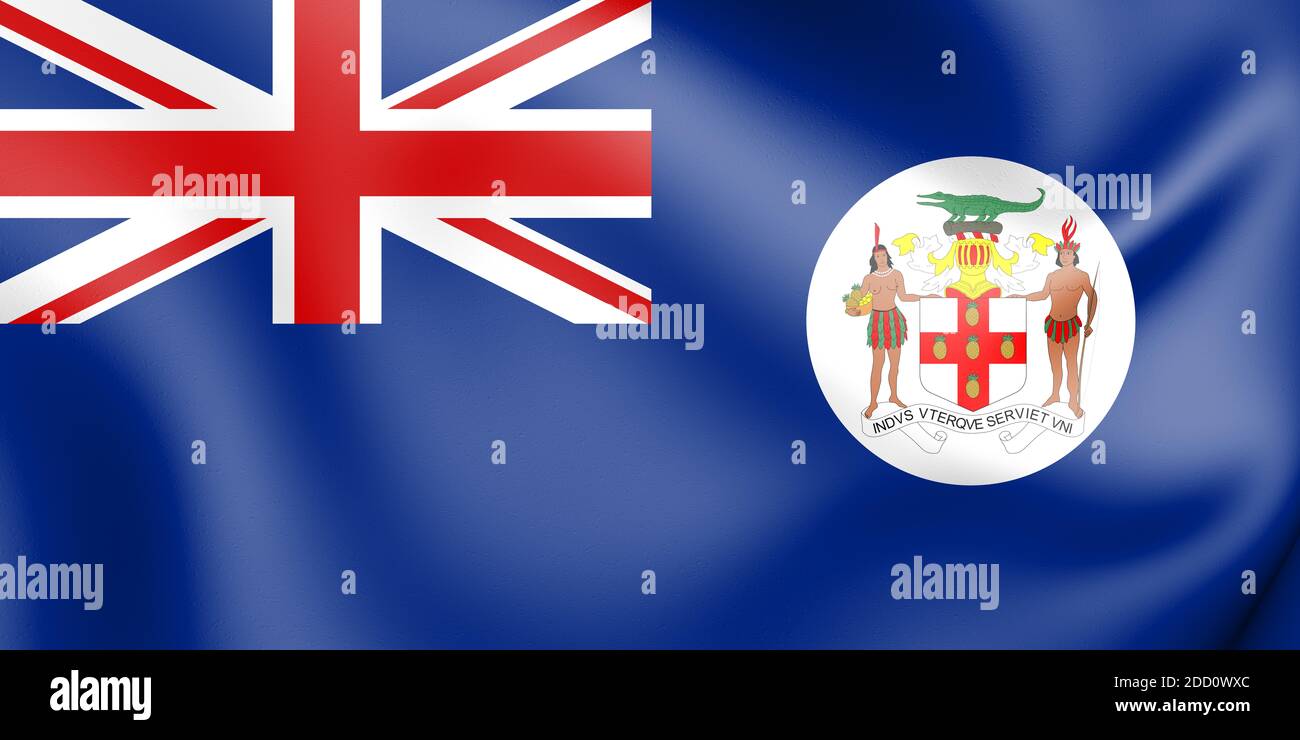 Bandiera 3D della Giamaica (1957-1962). Illustrazione 3D. Foto Stock