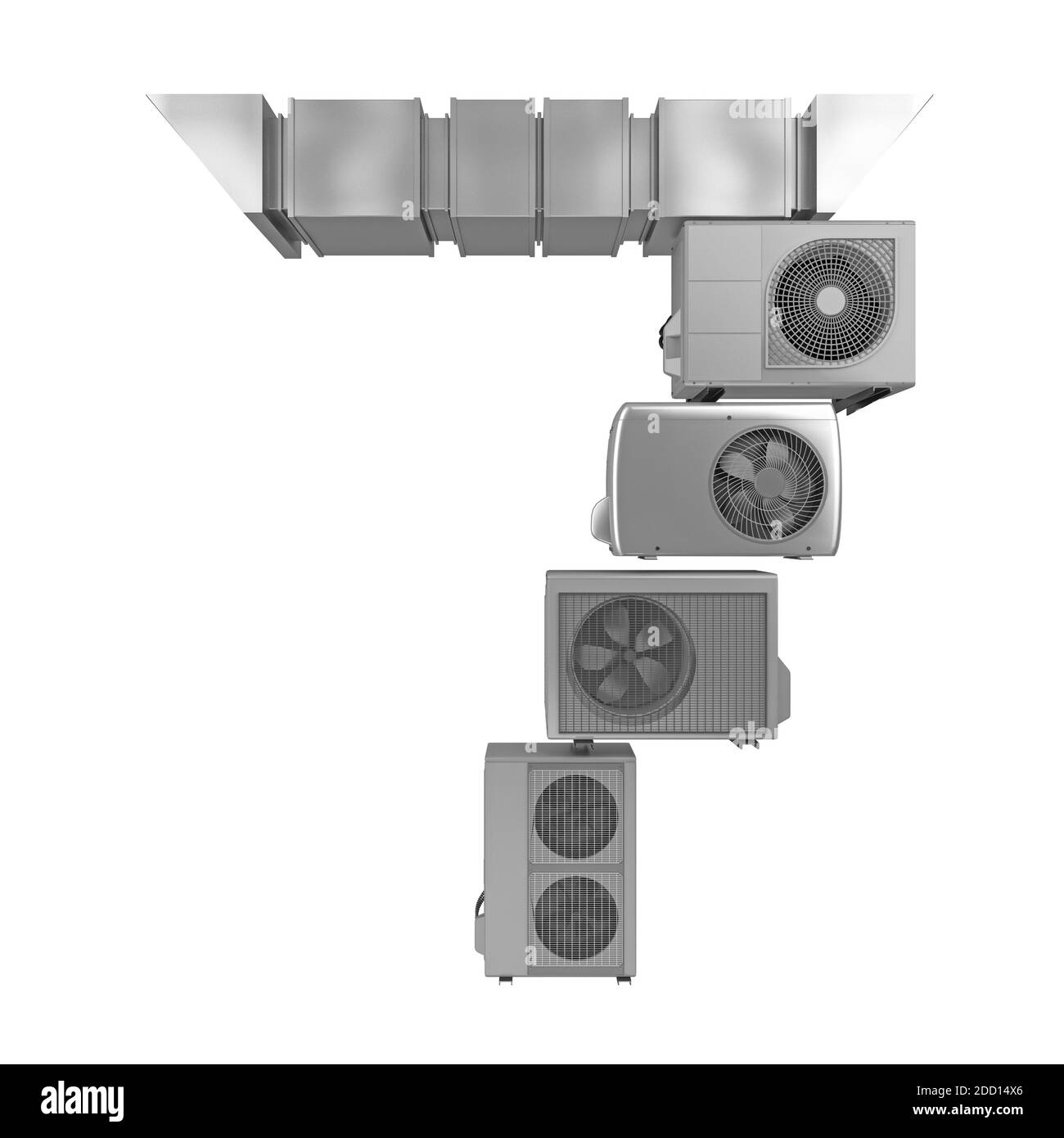 numero 7 da tubi di ventilazione e condizionatori d'aria isolati su bianco. rendering 3d Foto Stock