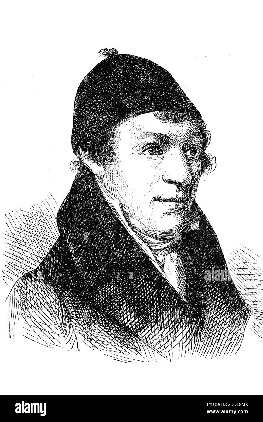 Johann Matthäus Bechstein, 1757 luglio – 1822 febbraio 23, è stato un . Matthäus 11 Luglio 1757 - 23. Febbraio 1822, war ein deutscher Naturforscher, Forstwissenschaftler und Ornithologe, Historisch, storico, digitale riproduzione migliorata di un originale del 19 ° secolo / digitale Reproduktion einer Originalvorlage aus dem 19. Jahrhundert, Foto Stock