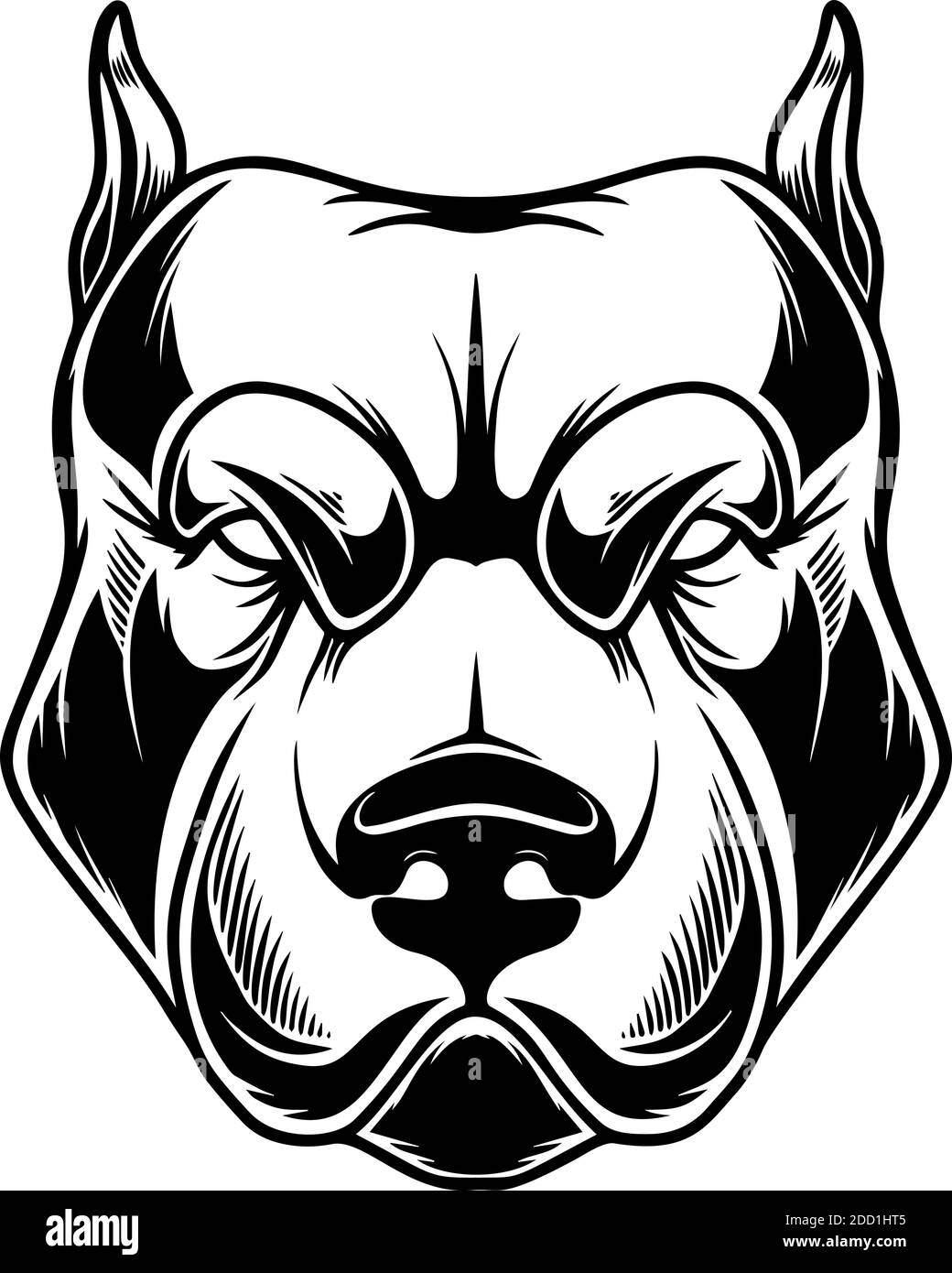 Illustrazione della testa del pit bull in stile vintage monocromatico. Elemento di design per logo, emblema, segno, poster, scheda, banner. Illustrazione vettoriale Illustrazione Vettoriale