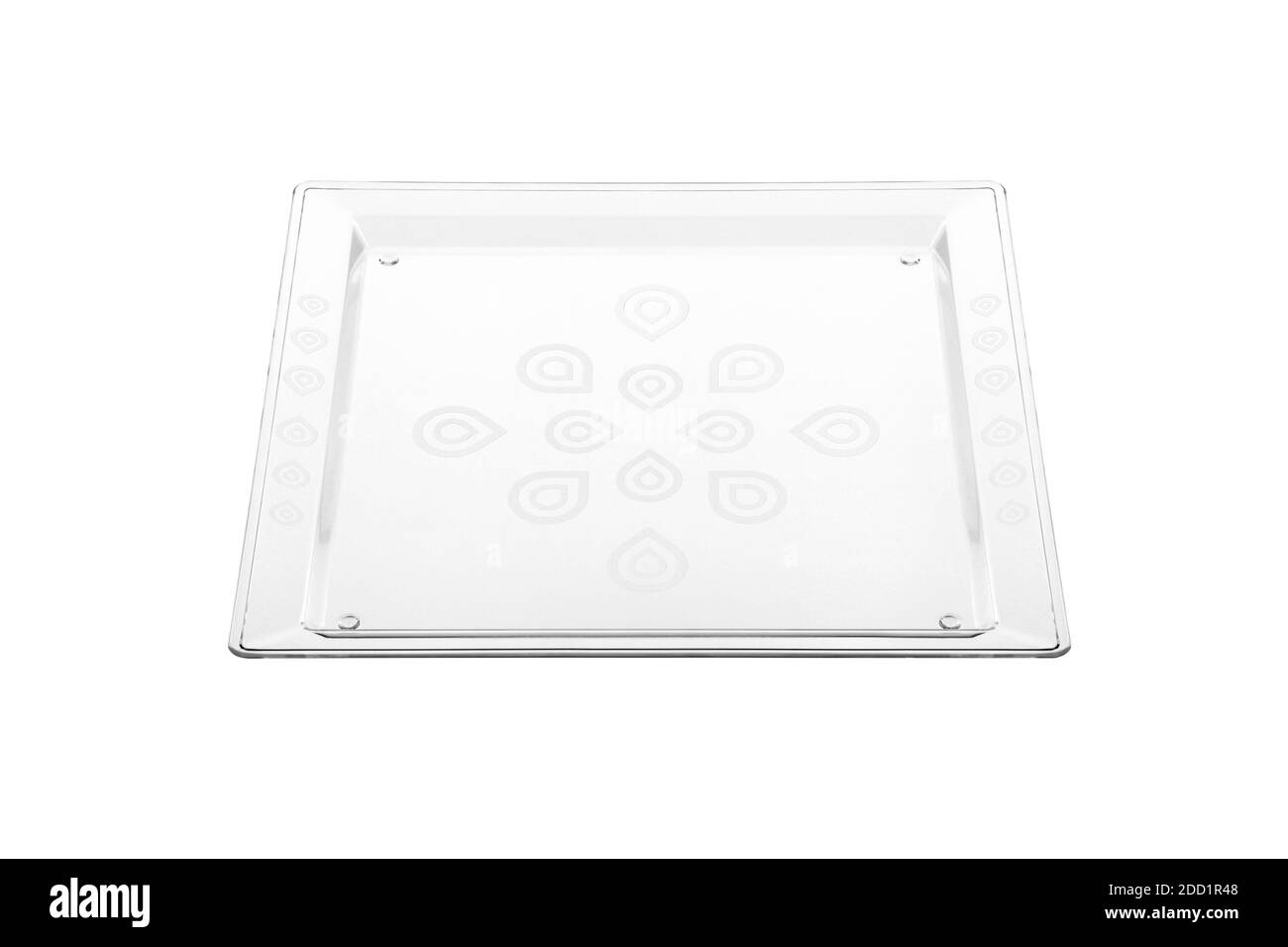 Vassoio in plastica isolato su sfondo bianco. Plastica monouso Foto Stock