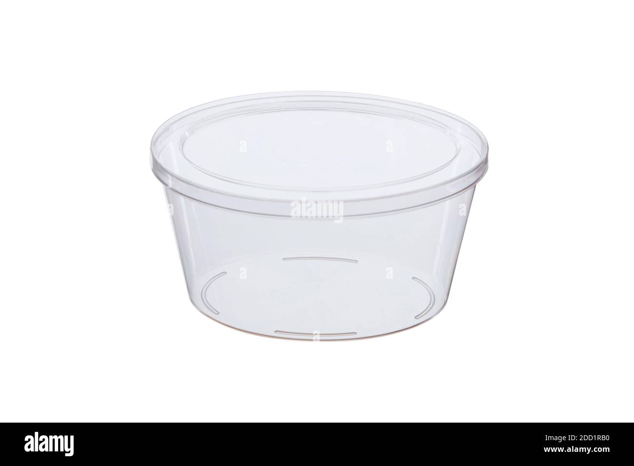 Contenitori di plastica monouso isolati su sfondo bianco Foto Stock