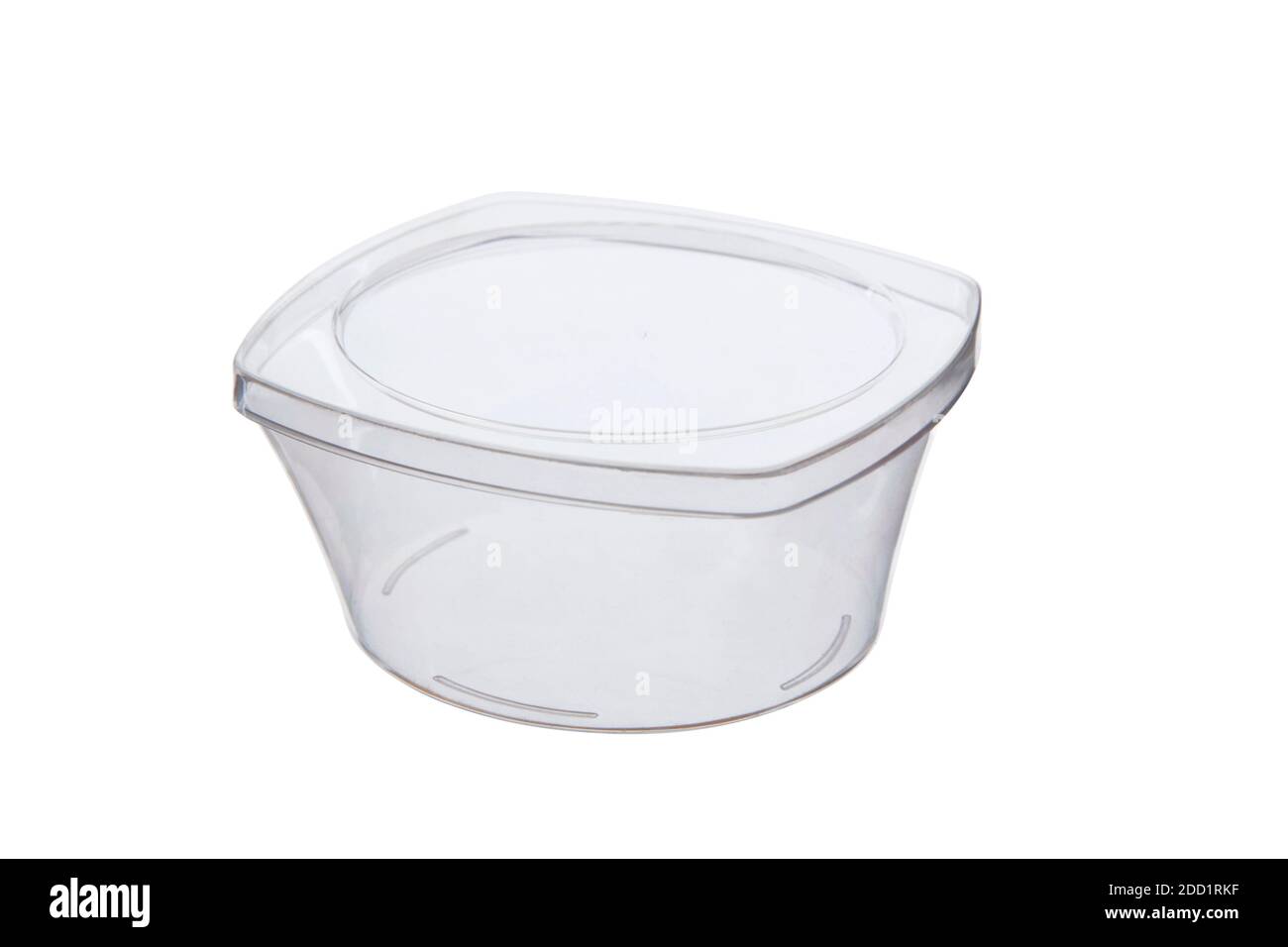 Contenitori di plastica monouso isolati su sfondo bianco Foto Stock