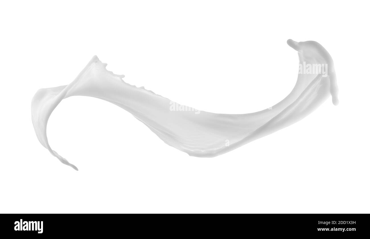 Schizzi di latte isolate su uno sfondo bianco. Foto Stock