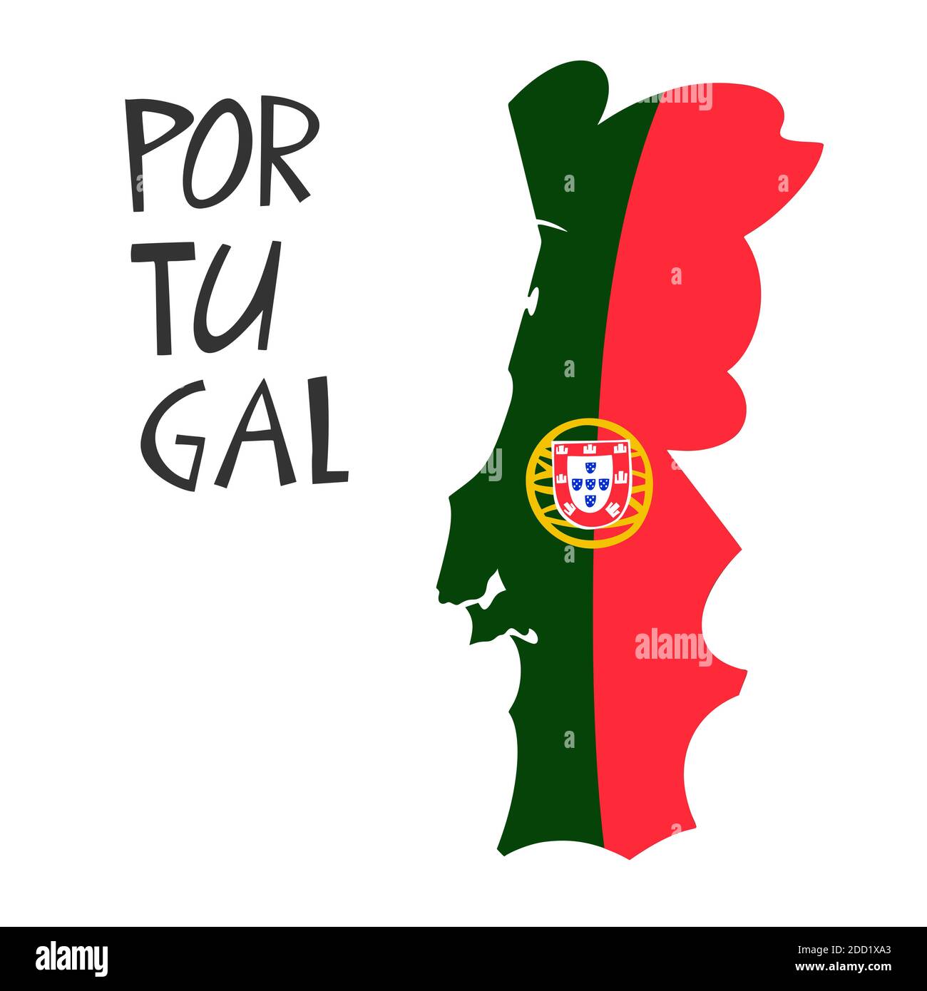 Vettore carta stilizzata disegnata a mano del Portogallo con bandiera. Illustrazione della forma della Repubblica portoghese. Elemento mappa Europa Illustrazione Vettoriale