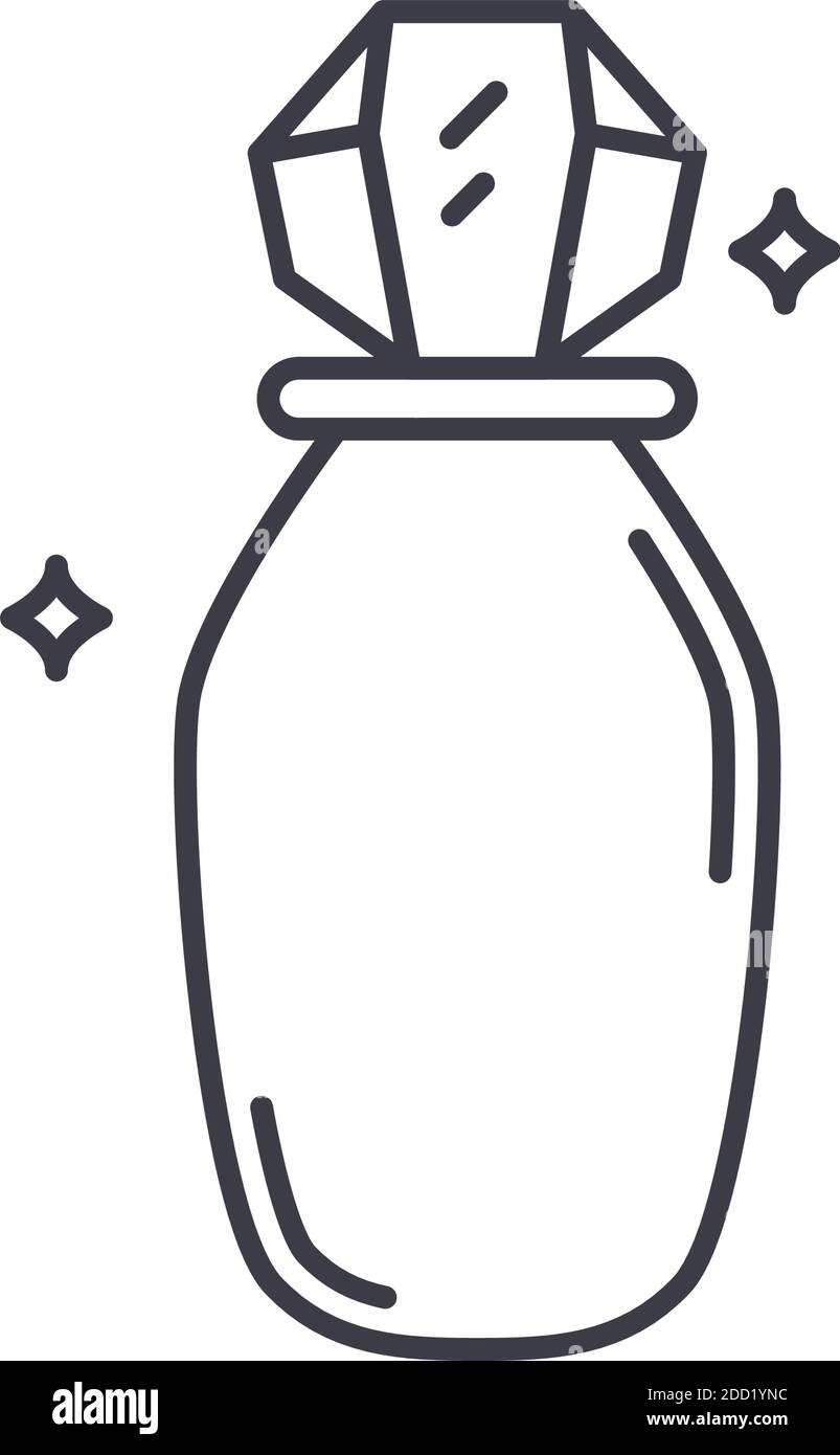 Icona del flacone Elixir, illustrazione isolata lineare, vettore a linee sottili, segno di disegno web, simbolo del concetto di contorno con tratto modificabile su sfondo bianco. Illustrazione Vettoriale