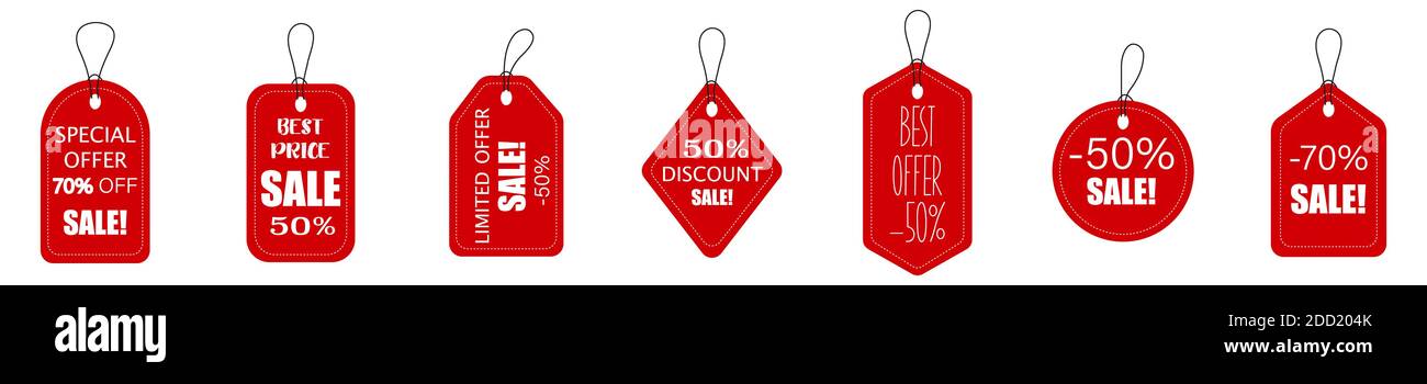 Set di tag di vendita con testo. Edizione limitata, scelta migliore, offerta speciale. Illustrazione Vettoriale