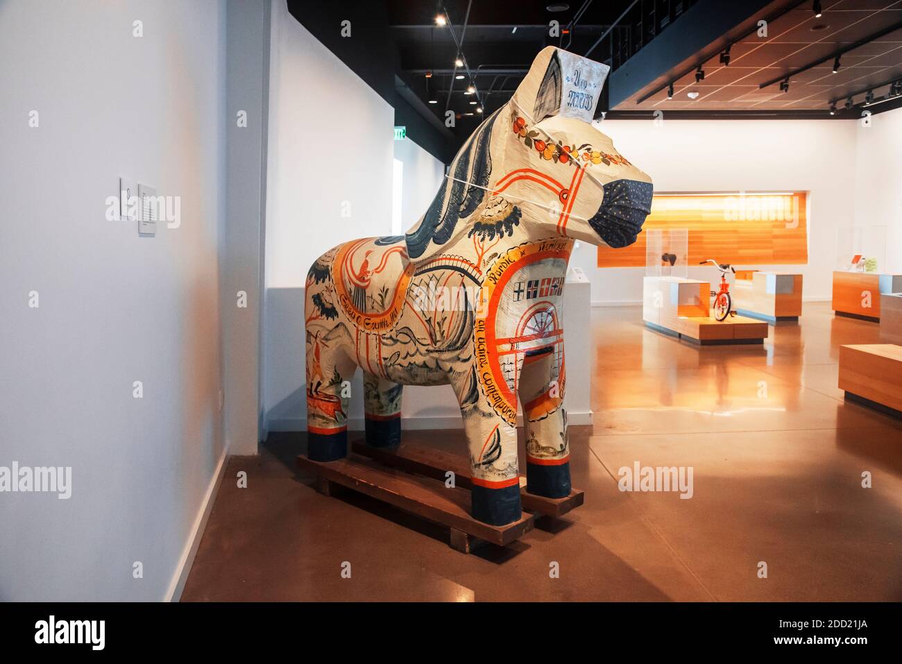 Dala Horse, il National Nordic Museum , Seattle, Washington, Stati Uniti, USA Foto Stock