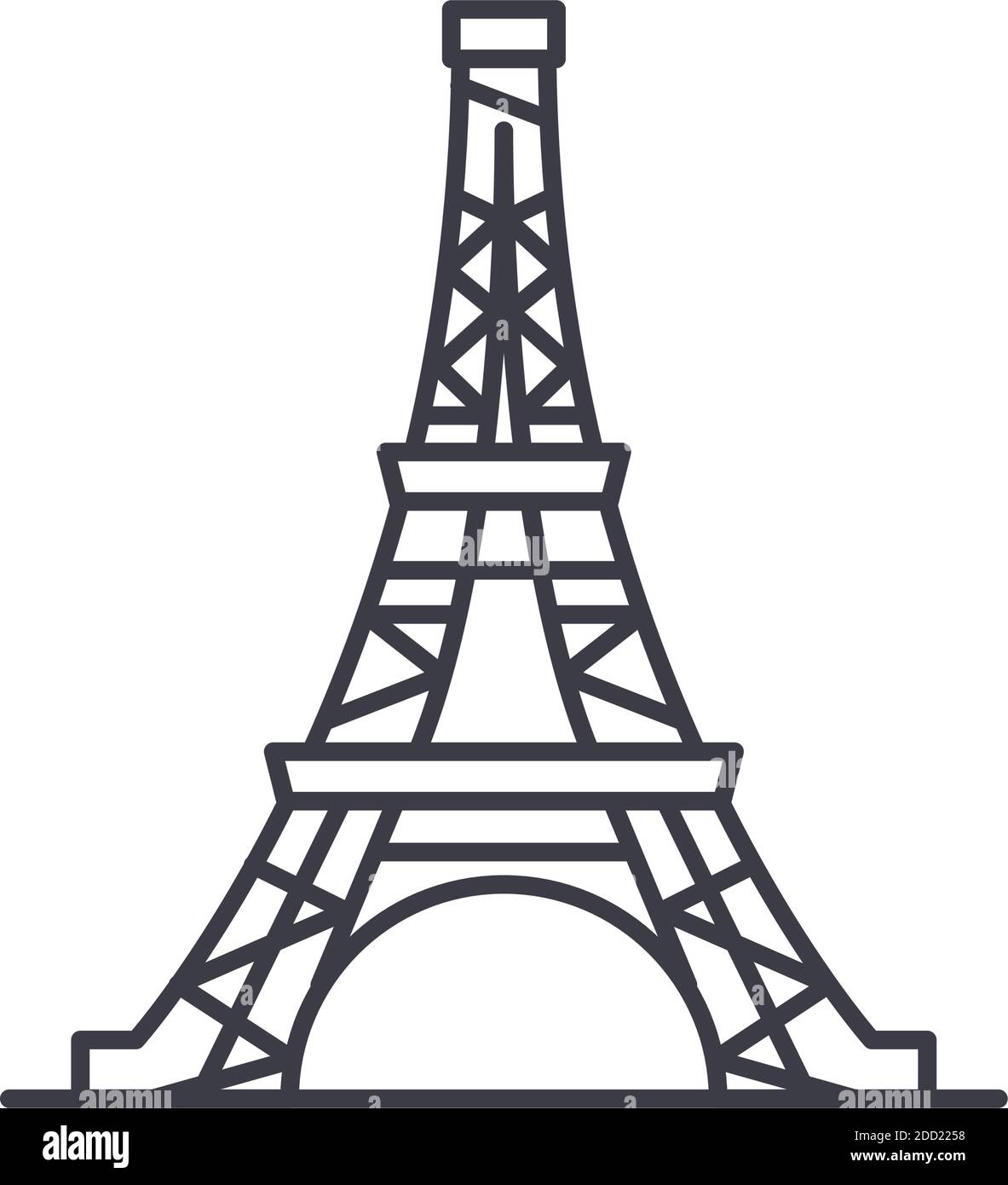 Icona della torre Eiffel, illustrazione isolata lineare, vettore di linea sottile, segno di disegno web, simbolo di concetto di contorno con tratto modificabile su sfondo bianco. Illustrazione Vettoriale Icona della torre Eiffel, illustrazione isolata lineare, vettore di linea sottile, segno di disegno web, simbolo di concetto di contorno con tratto modificabile su sfondo bianco. Illustrazione Vettoriale