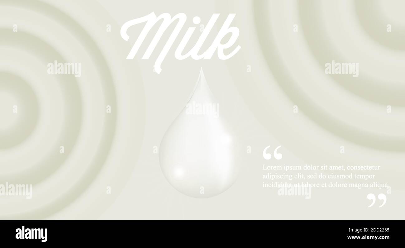 Il latte increspa lo sfondo. Grande goccia di latte fatto da maglia gradiente. Sfondo vettoriale 3D realistico. Illustrazione Vettoriale