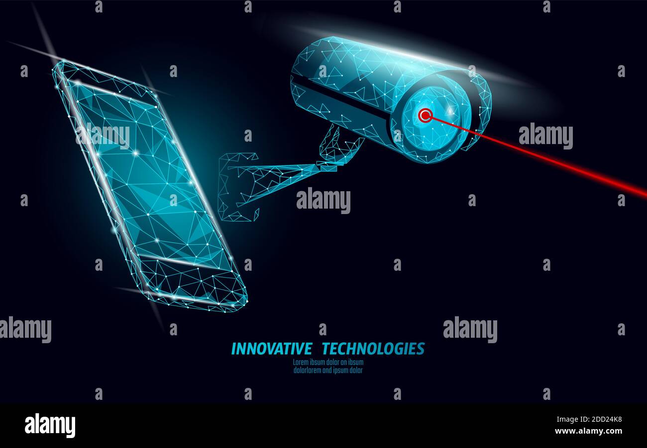 Telecamera mobile CCTV con controllo della privacy. Monitor di pericolo video per smartphone per la sicurezza aziendale. Illustrazione vettoriale del concetto di avvertenza sulla privacy dell'apparecchiatura Illustrazione Vettoriale