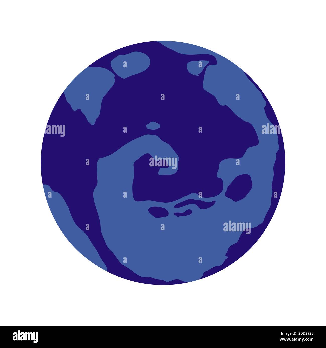 Illustrazione vettoriale cartoon Planet Sphere. Pianeta blu sferico con superficie illuminata con rilievo isolato sullo sfondo Illustrazione Vettoriale