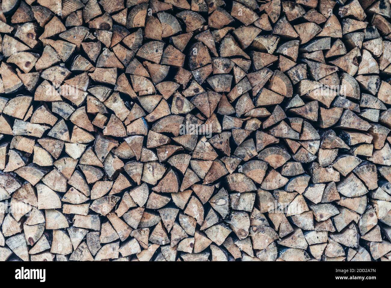 Superficie di tronchi di legno strettamente posati nel muro Foto Stock