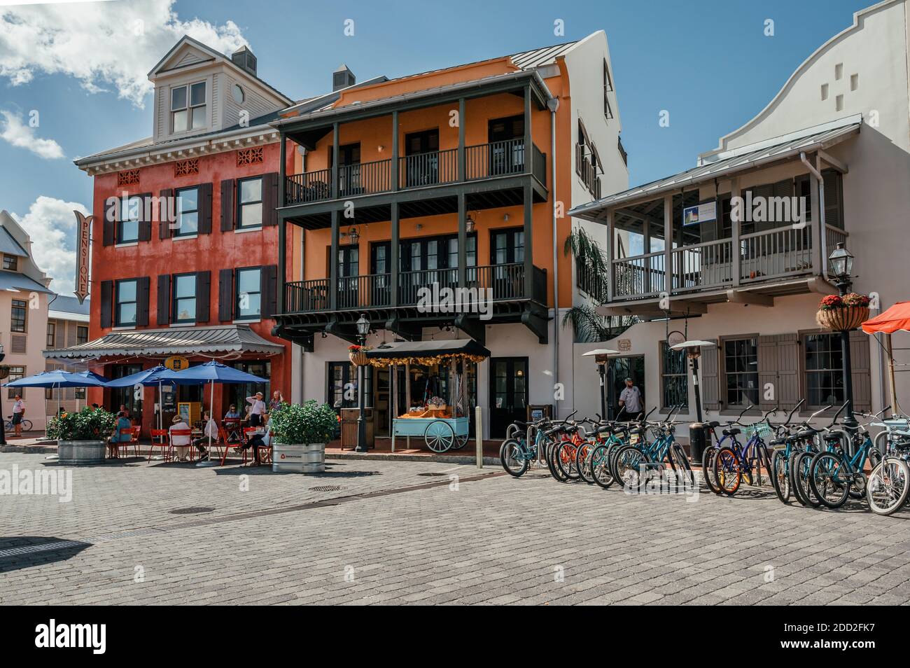 Rosemary Beach Florida strada principale della costa del Golfo, panhandle cittadina. Foto Stock