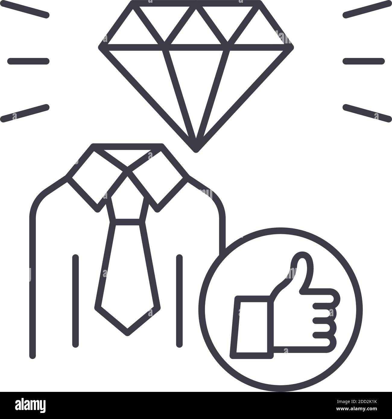 Icona del client VIP, illustrazione isolata lineare, vettore a linee sottili, simbolo di disegno Web, simbolo del concetto di contorno con tratto modificabile su sfondo bianco. Illustrazione Vettoriale