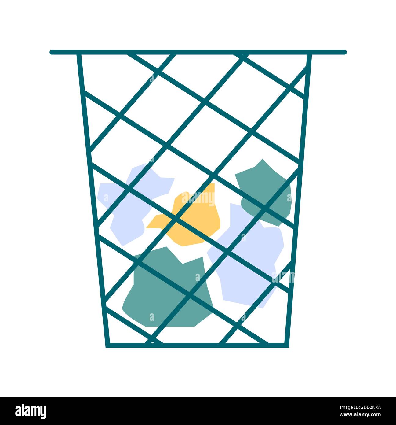 Icona isolata dell'illustrazione vettoriale del cestino dei rifiuti. Cestino con spazzatura Illustrazione Vettoriale