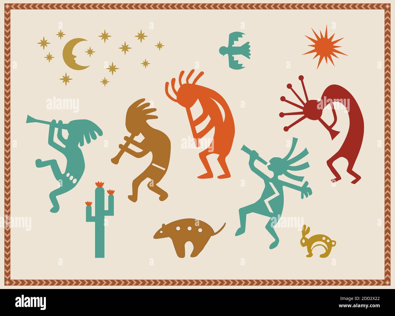 Icone e simboli nativi americani indiani a tema sud-ovest Illustrazione Vettoriale