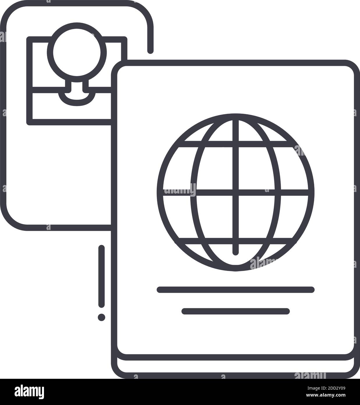 Icona della scheda id passaporto, illustrazione isolata lineare, vettore a linee sottili, simbolo del disegno web, simbolo del concetto di contorno con tratto modificabile su bianco Illustrazione Vettoriale