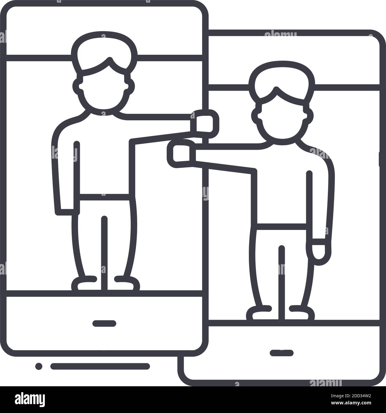 Icona finale P2P, illustrazione lineare isolata, vettore di linea sottile, segno di disegno web, simbolo di concetto di contorno con tratto modificabile su sfondo bianco. Illustrazione Vettoriale