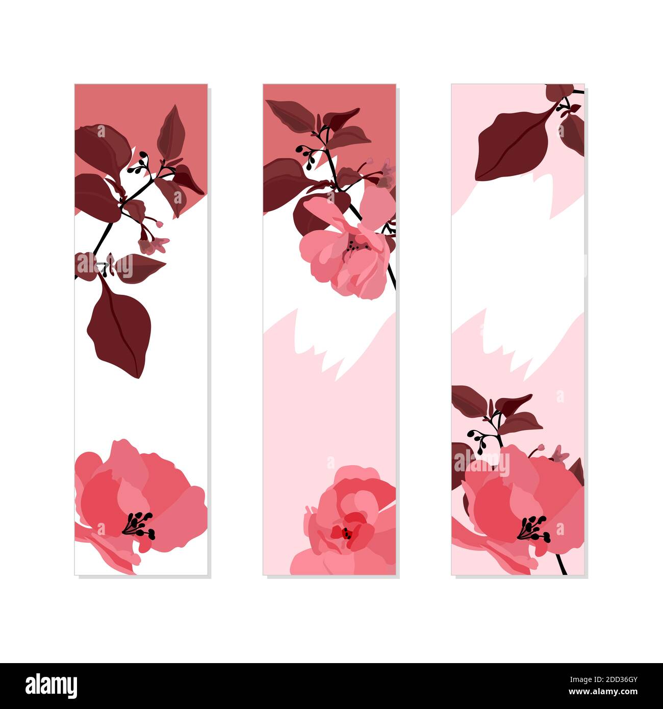 Banner floreale vettoriale. Rose rosa, foglie marroni. Illustrazione Vettoriale