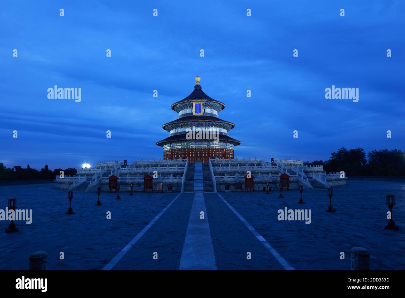 Il tempio del cielo parco Qiniandian di notte Foto Stock