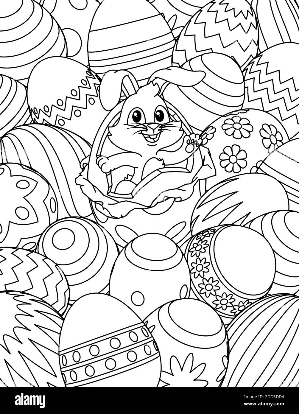 Pasqua Bunny uova da colorare Cartoon pagina Libro Illustrazione Vettoriale